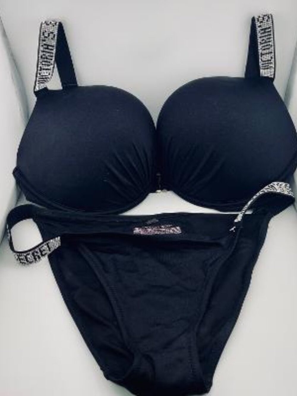 Victoria Secret Bombshell Bikini Push Up Shiny Straps LG Bottoms 38DD Swim NWOT